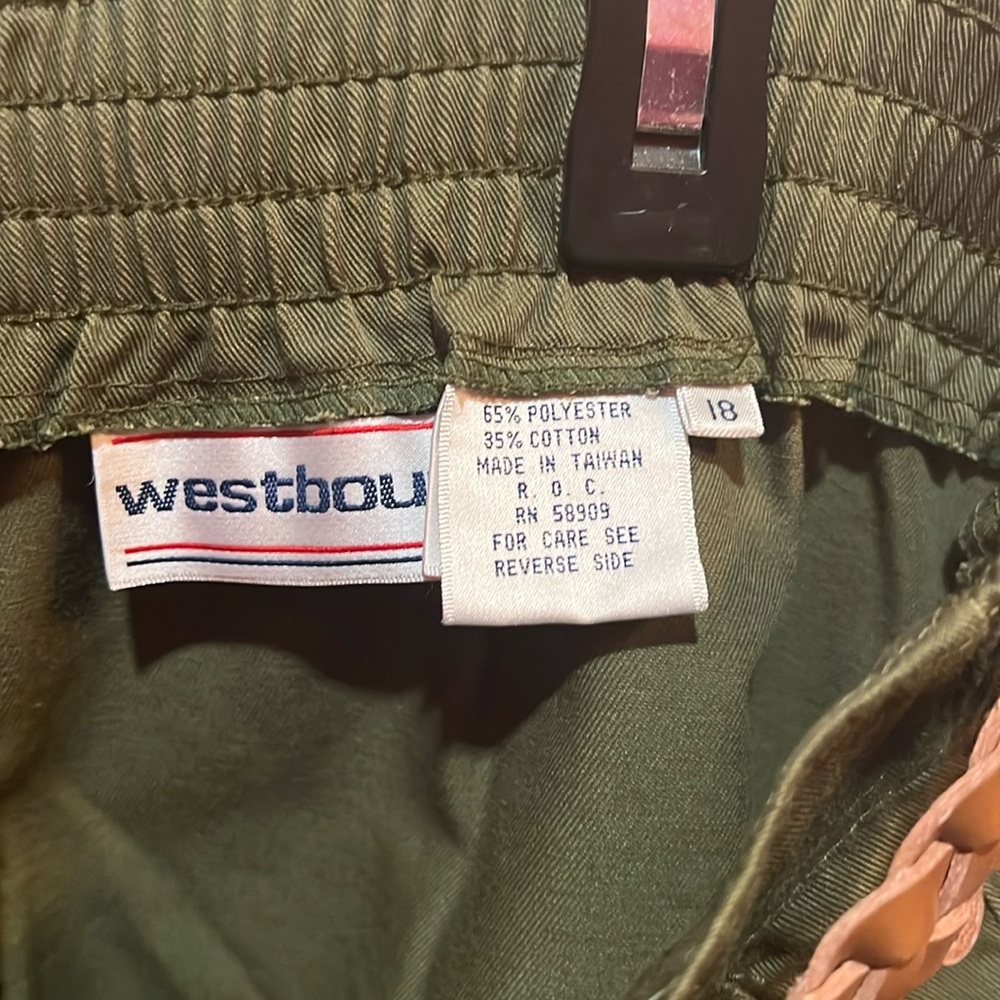 Women’s westbound Shorts with Belt size 18 appear to be olive green